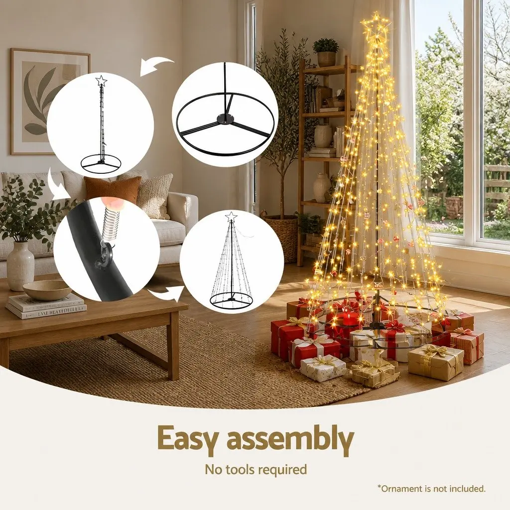 Solar Christmas Tree 2.1M LED Warm White Lights Outdoor Garden Xmas Decoration