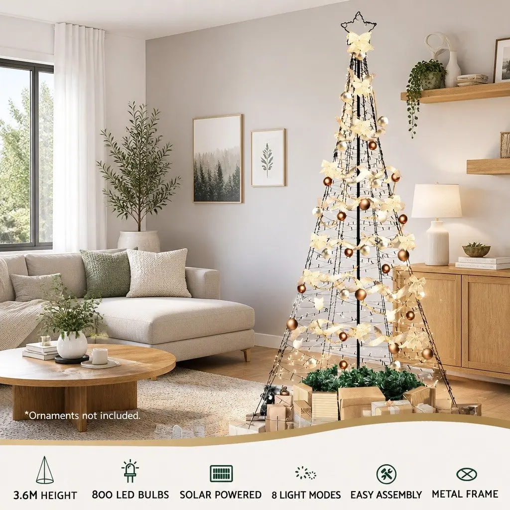 Pre-lit Christmas Tree Solar Powered 3.6M Outdoor Decoration 800 LED Warm White
