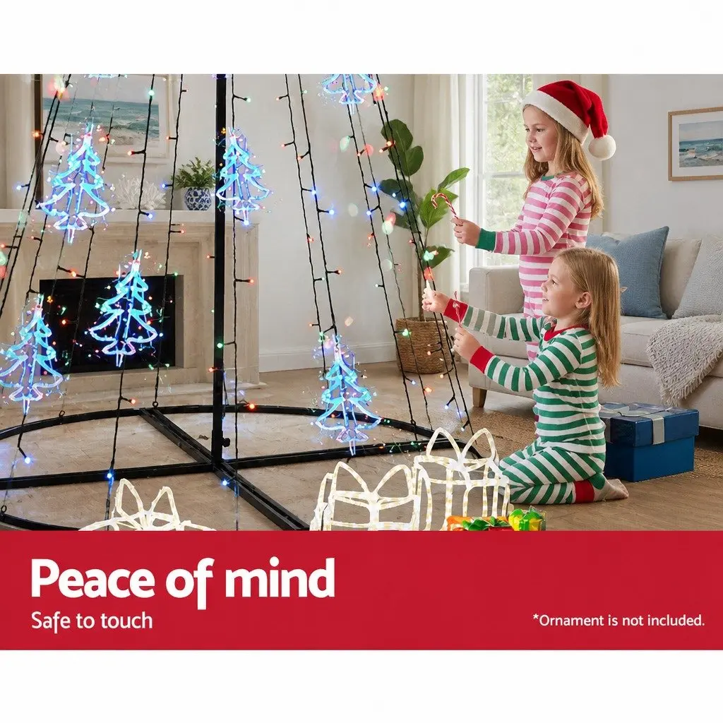 Solar LED Christmas Tree 2.1M Multi Colour Powder Coated Steel Indoor Outdoor Decoration