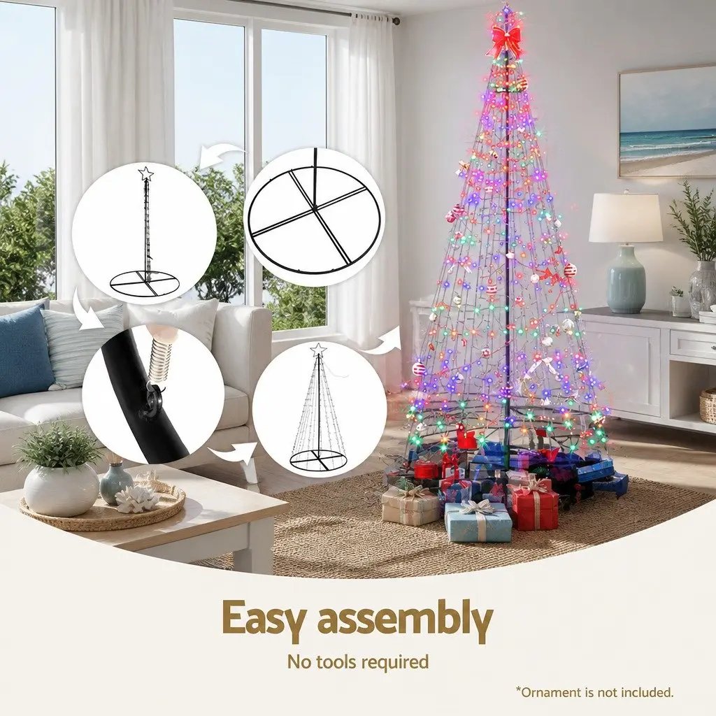 Solar LED Christmas Tree 2.1M Multi Colour Powder Coated Steel Indoor Outdoor Decoration