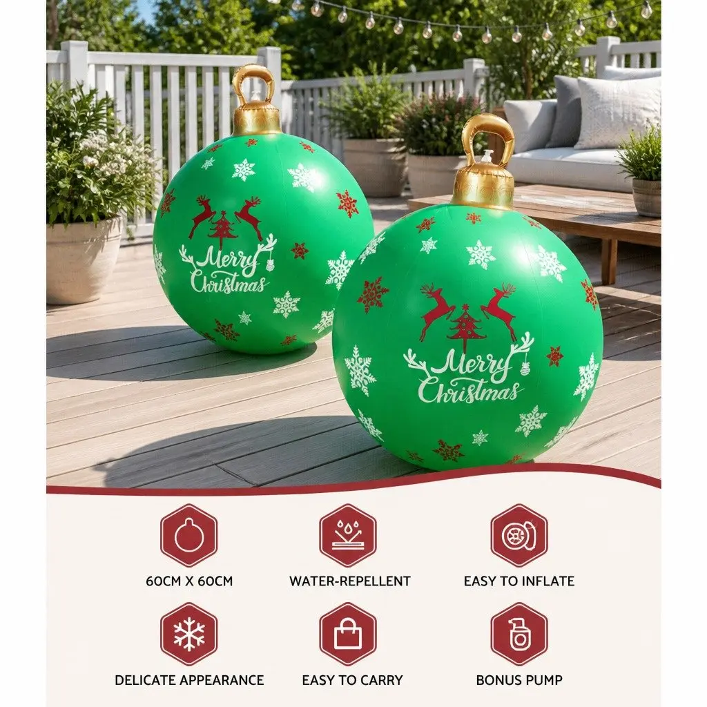 Christmas Inflatable Ball Bauble 60cm Multicoloured Water-Repellent UV-Resistant Indoor Outdoor Decoration