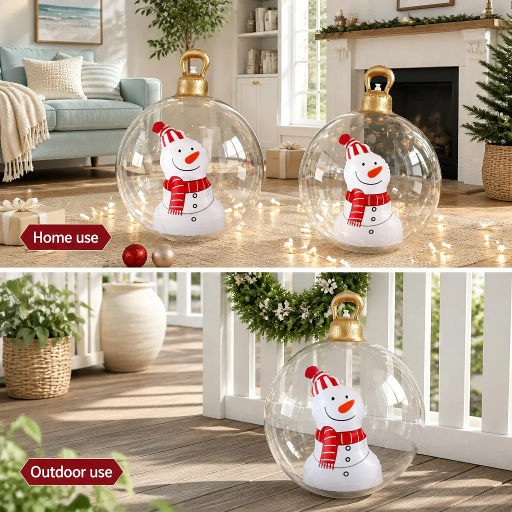 Inflatable Snowman Bauble 60cm Transparent PVC Outdoor Christmas Decoration