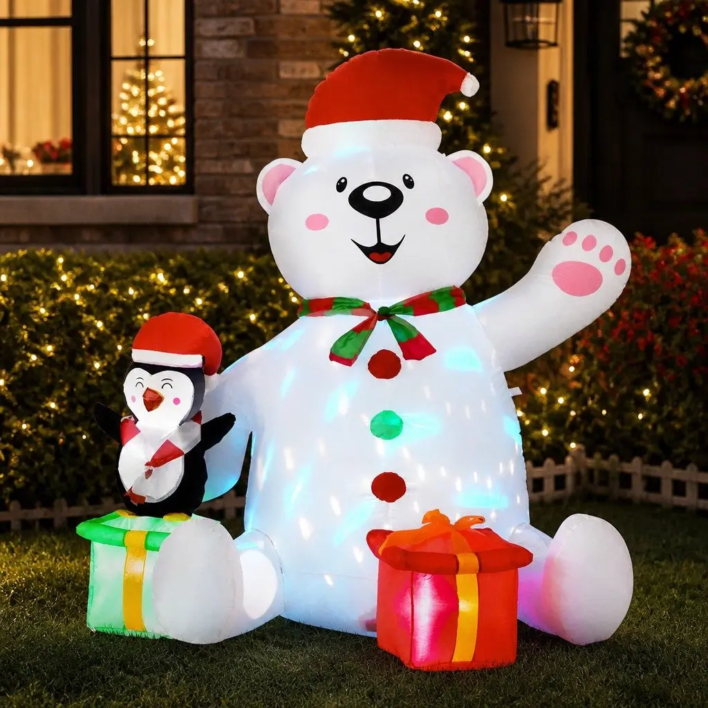 Christmas Inflatable Bear 1.8M LED Multicolour Lights Outdoor Indoor Decorations