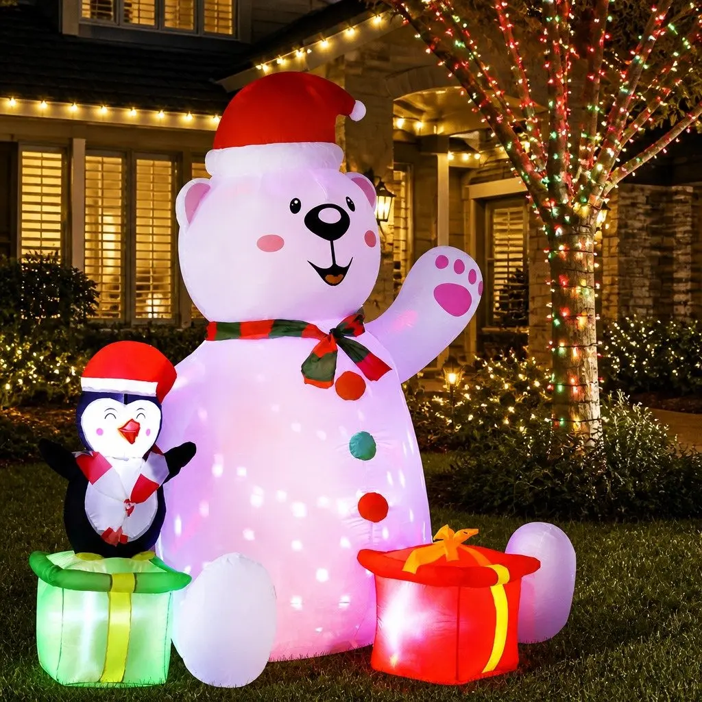 Christmas Inflatable Bear 1.8M LED Multicolour Lights Outdoor Indoor Decorations