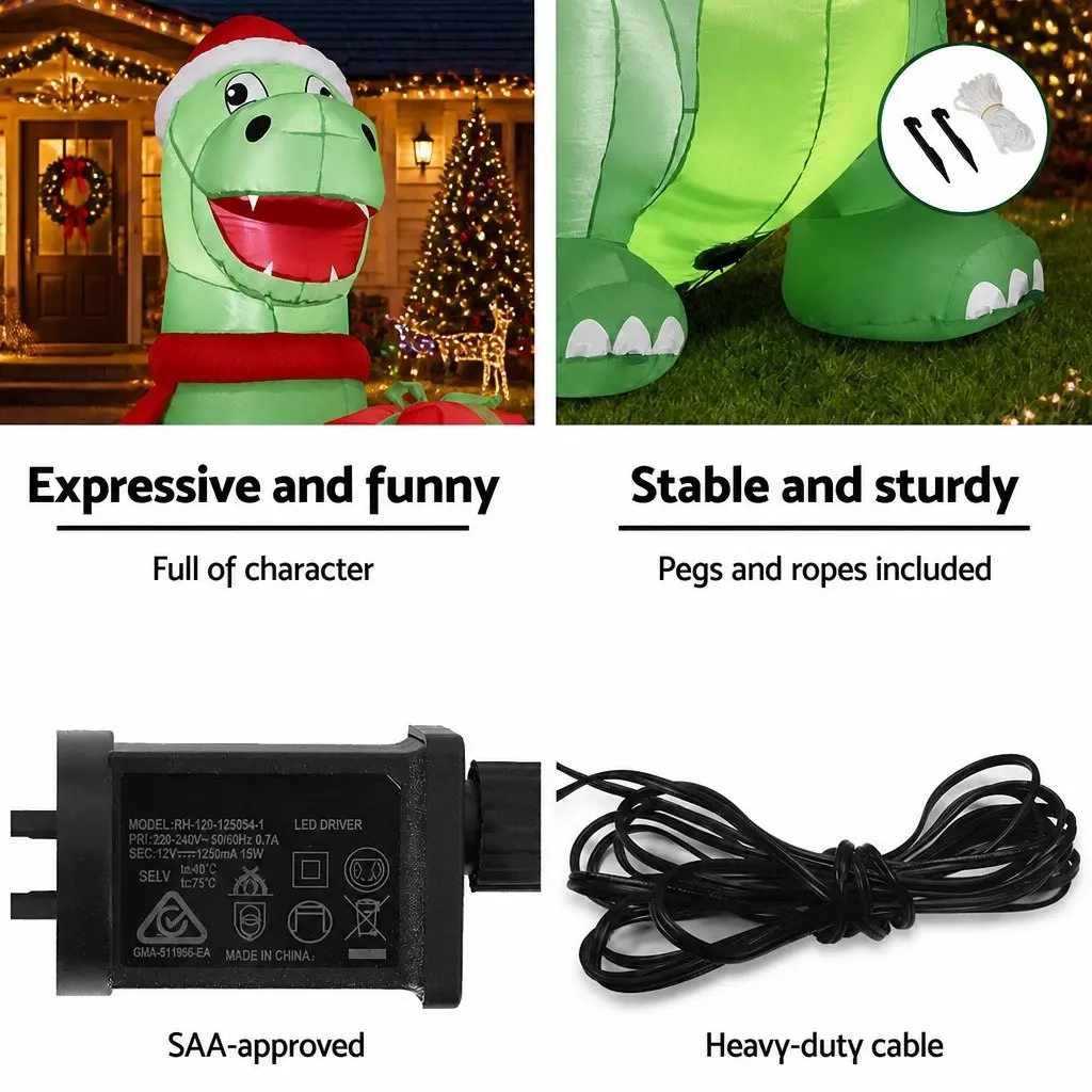 Christmas Inflatable Dinosaur 1.8M Height LED Multicolour Outdoor Indoor