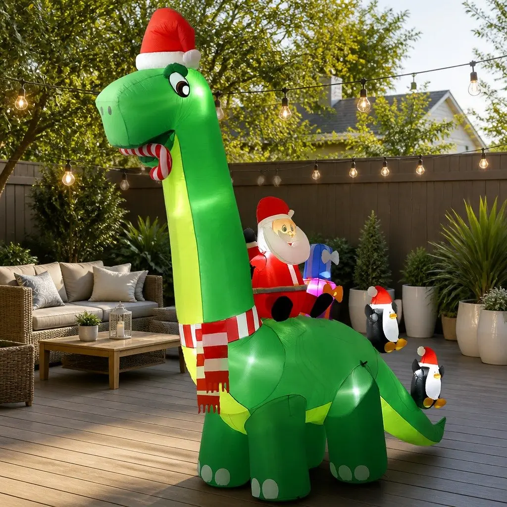 Inflatable Santa Dinosaur for Holiday Settings 3.8M