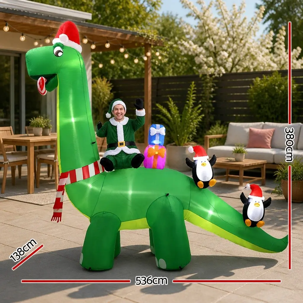 Christmas Inflatable Decoration LED Illuminated 3.8M Multicolour Dinosaur