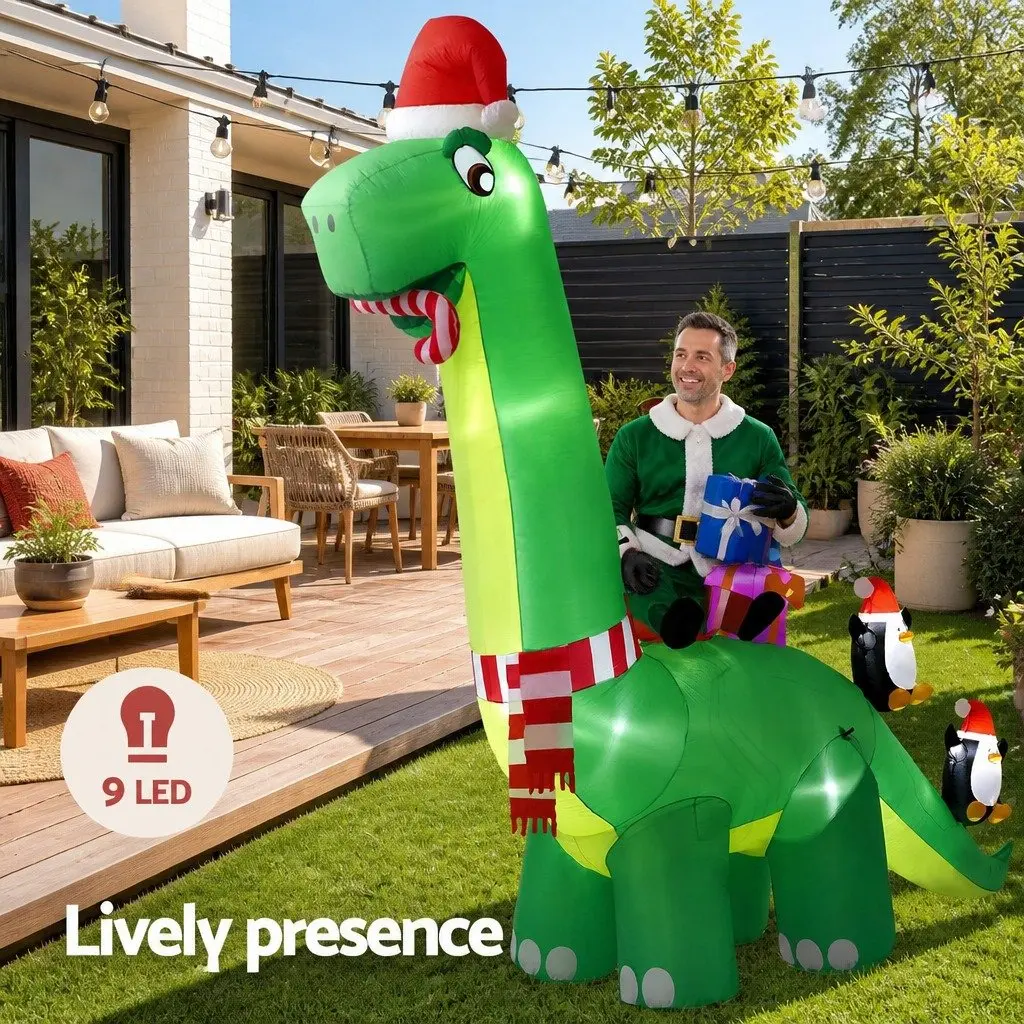 Christmas Inflatable Decoration LED Illuminated 3.8M Multicolour Dinosaur
