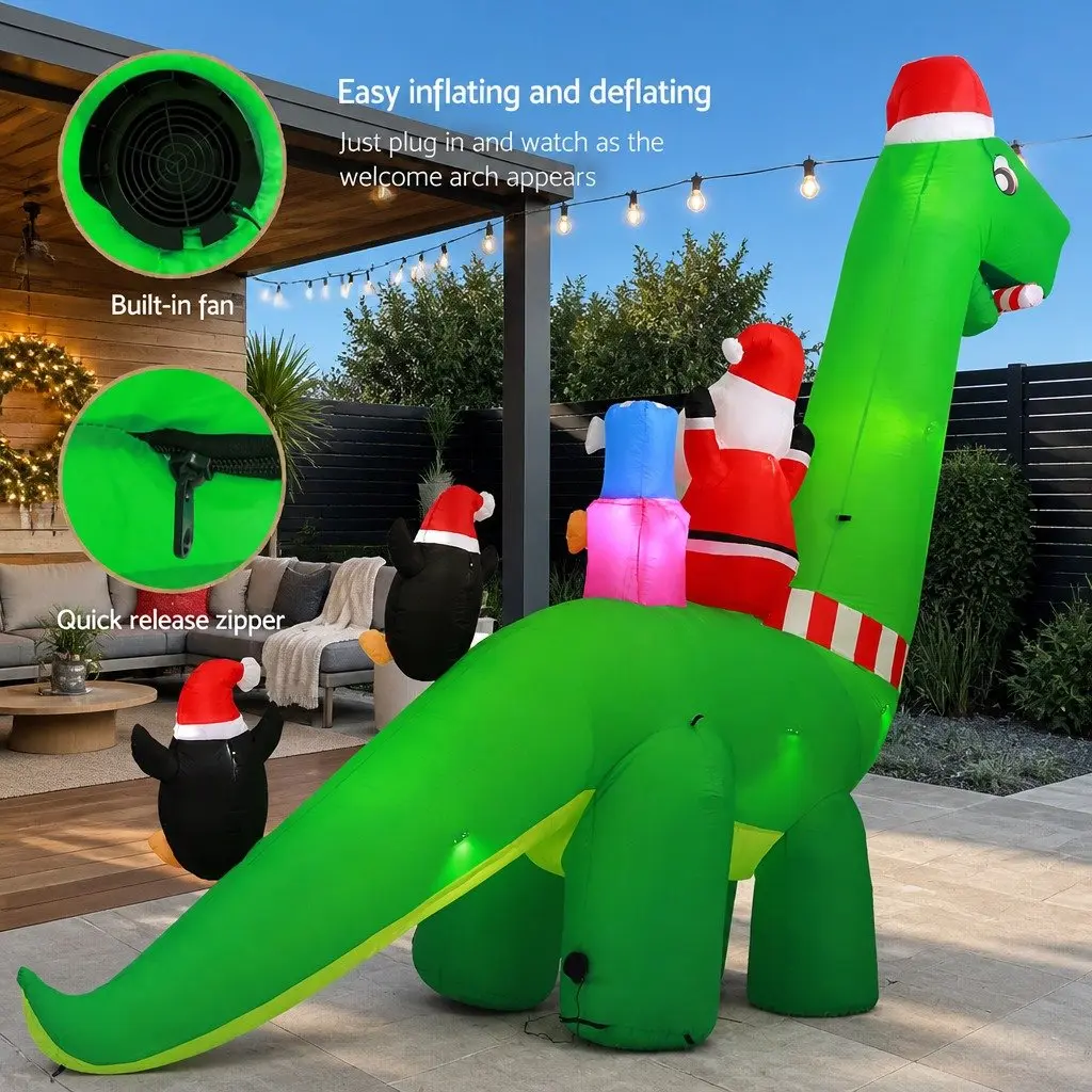 Christmas Inflatable Decoration LED Illuminated 3.8M Multicolour Dinosaur
