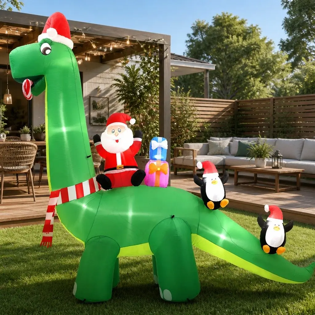 Christmas Inflatable Decoration LED Illuminated 3.8M Multicolour Dinosaur
