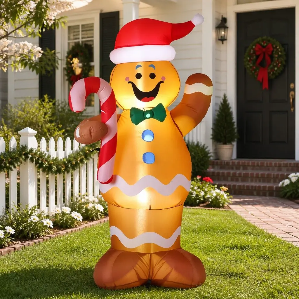 Inflatable Gingerbread Man Christmas Decoration 1.5M Multicolour Polyester LED Lights Indoor Outdoor Use