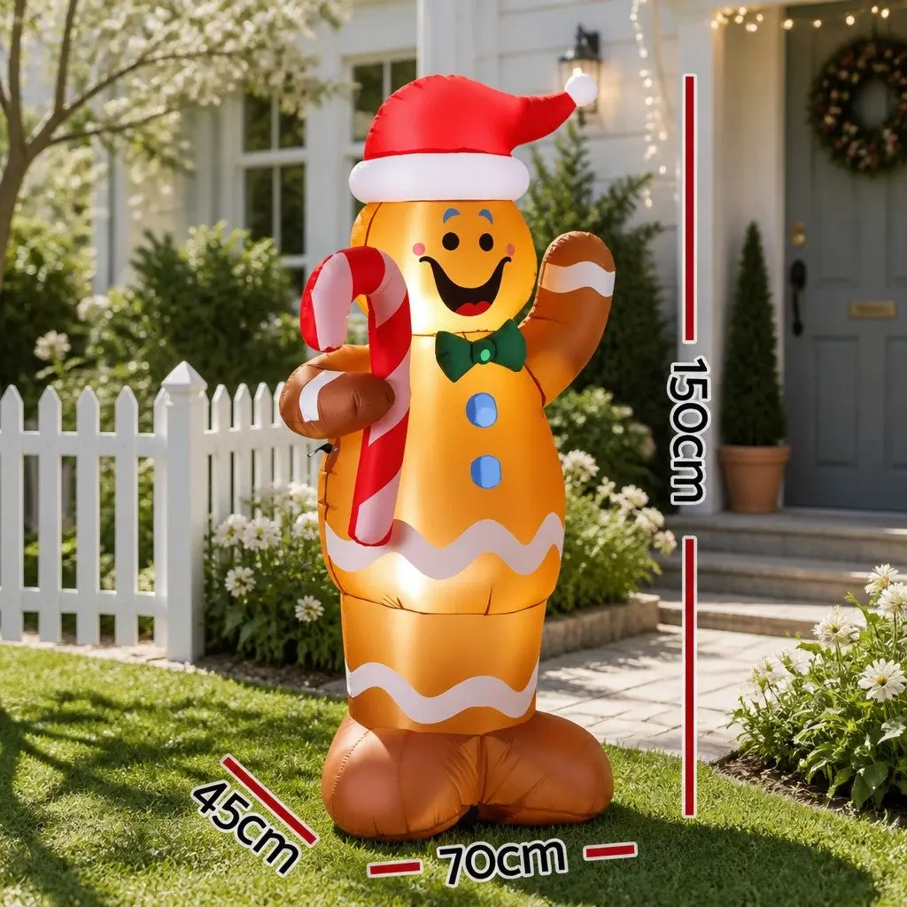 Inflatable Gingerbread Man Christmas Decoration 1.5M Multicolour Polyester LED Lights Indoor Outdoor Use