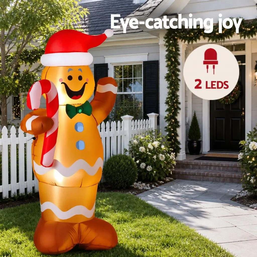 Inflatable Gingerbread Man Christmas Decoration 1.5M Multicolour Polyester LED Lights Indoor Outdoor Use