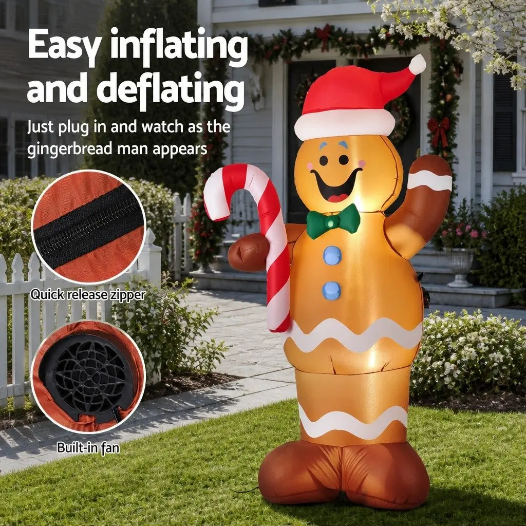 Inflatable Gingerbread Man Christmas Decoration 1.5M Multicolour Polyester LED Lights Indoor Outdoor Use