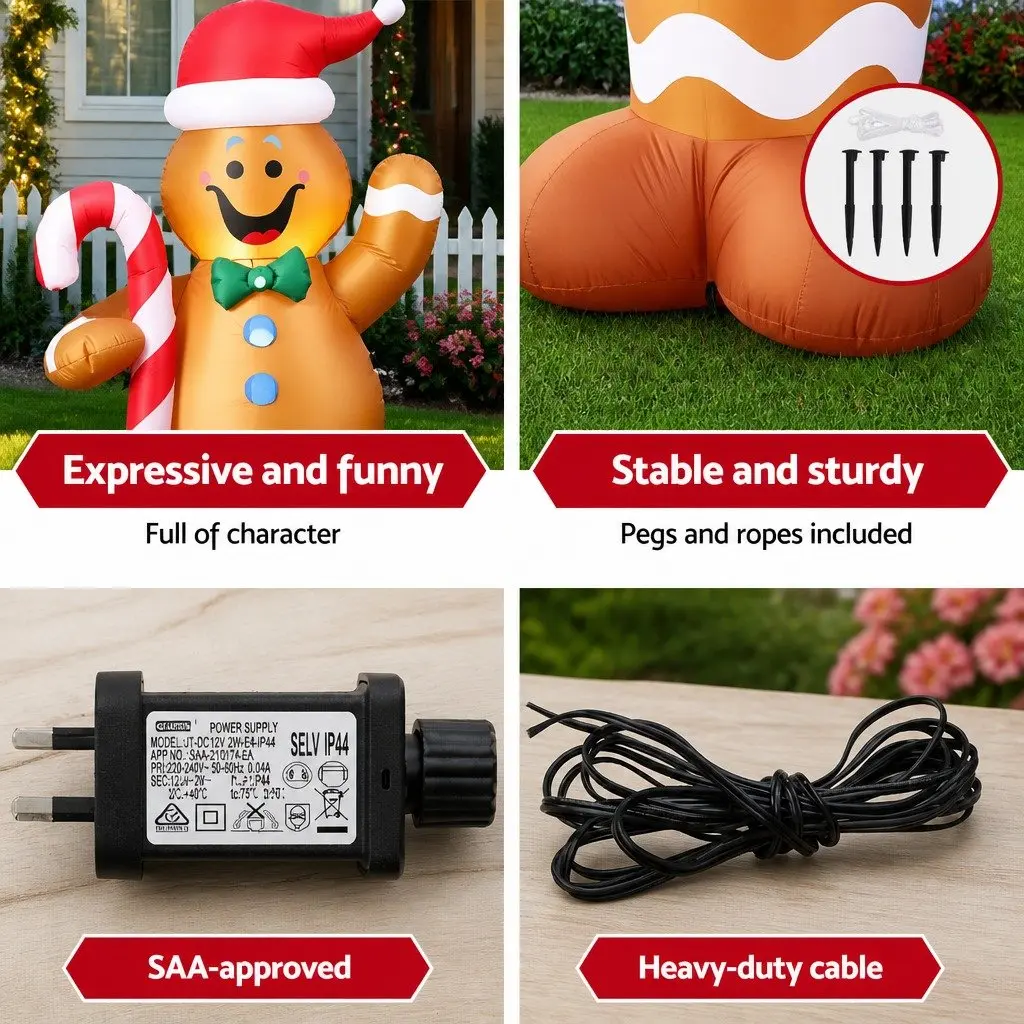 Inflatable Gingerbread Man Christmas Decoration 1.5M Multicolour Polyester LED Lights Indoor Outdoor Use