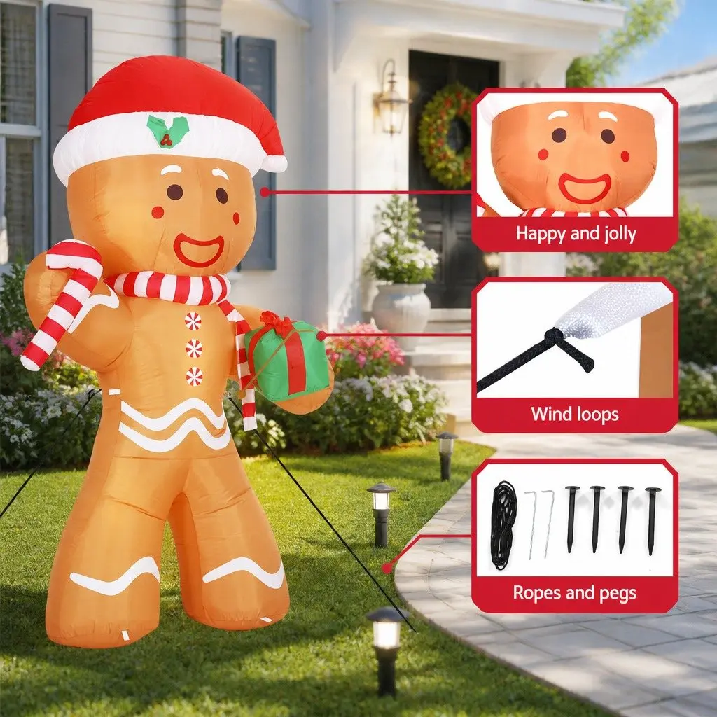 Christmas Inflatable Gingerbread Man 2.4M LED Multicoloured
