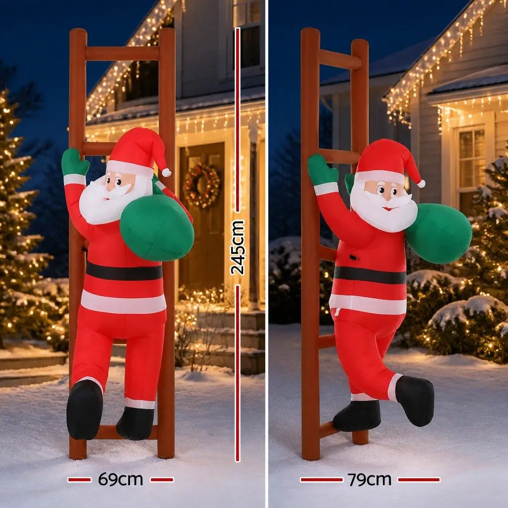 Christmas Inflatable Santa Climbing Ladder 2.45M Multicolour LED