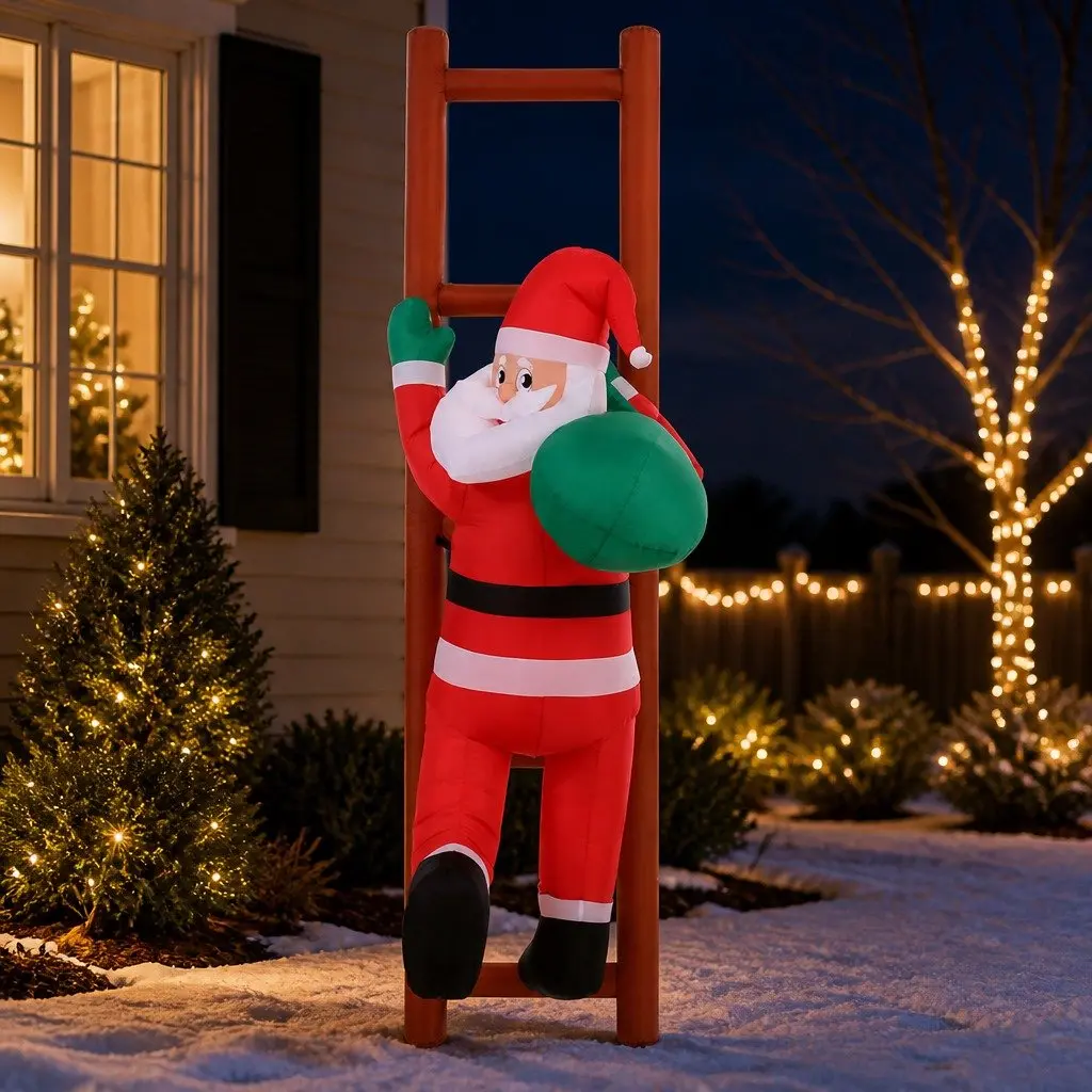 Christmas Inflatable Santa Climbing Ladder 2.45M Multicolour LED