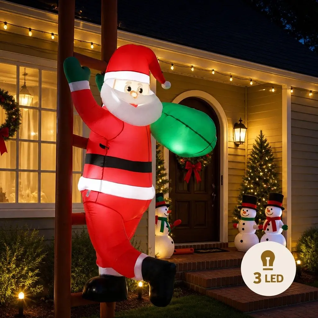 Christmas Inflatable Santa Climbing Ladder 2.45M Multicolour LED