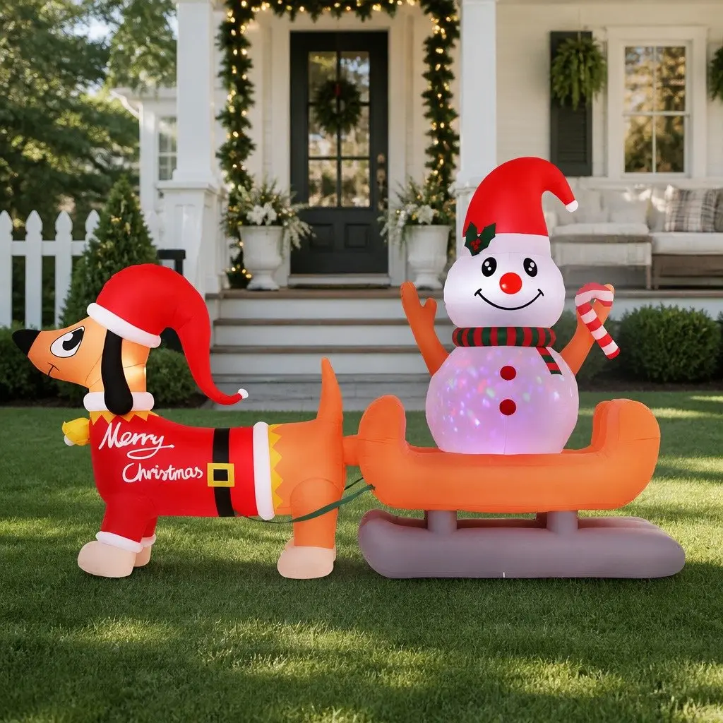 Inflatable Christmas Snowman and Dog Outdoor Decoration 4.2M Tall Multicolour LED Illuminated