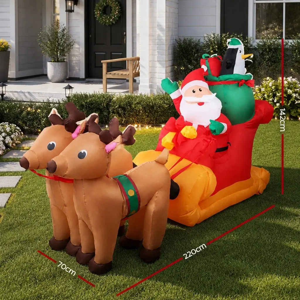 Christmas Inflatable Santa Sleigh 2.2M LED Illuminated Decoration Outdoor Indoor