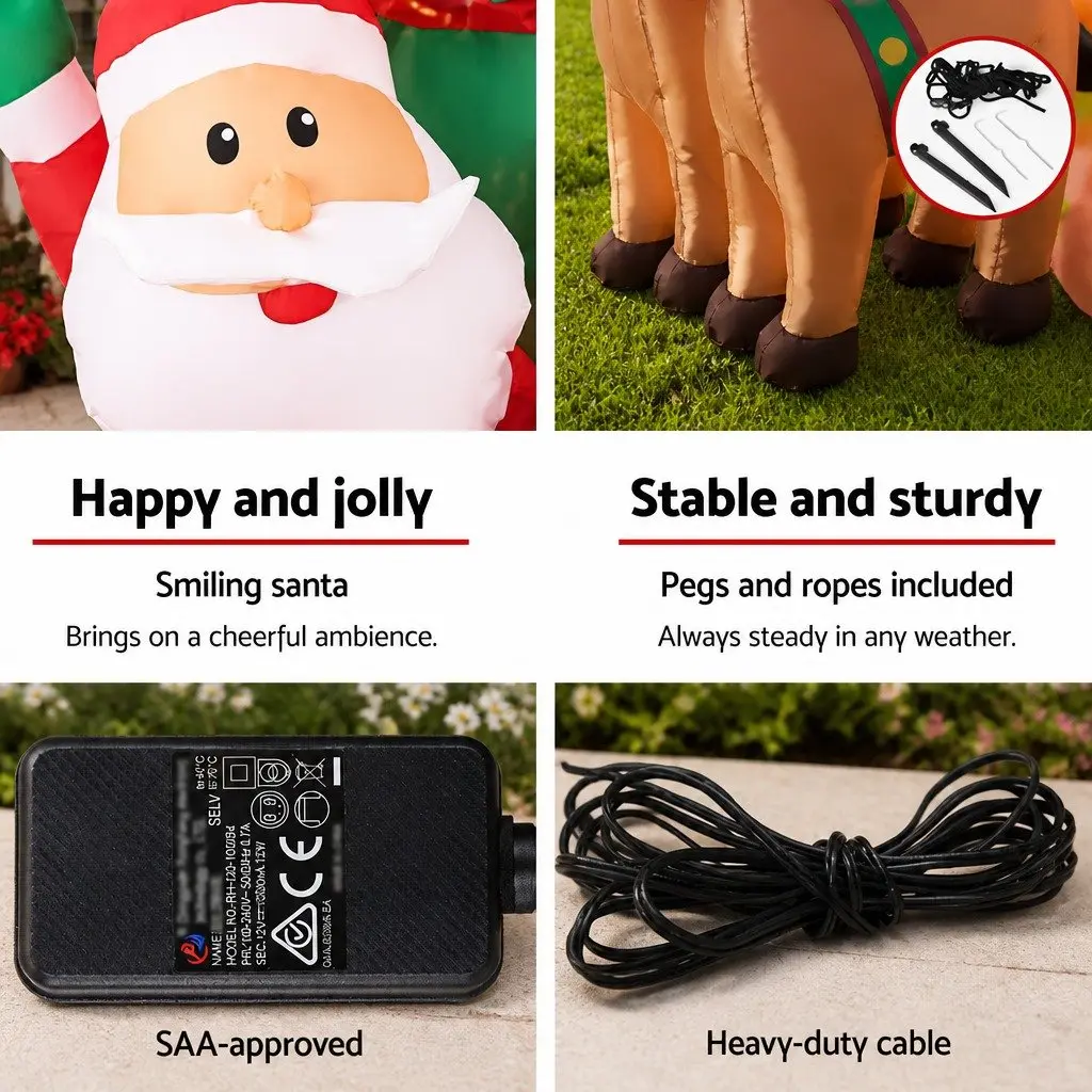 Christmas Inflatable Santa Sleigh 2.2M LED Illuminated Decoration Outdoor Indoor