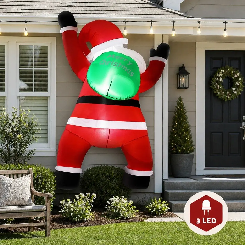 Christmas Inflatable Santa Climbing 1.9M LED Multicolour Outdoor Indoor