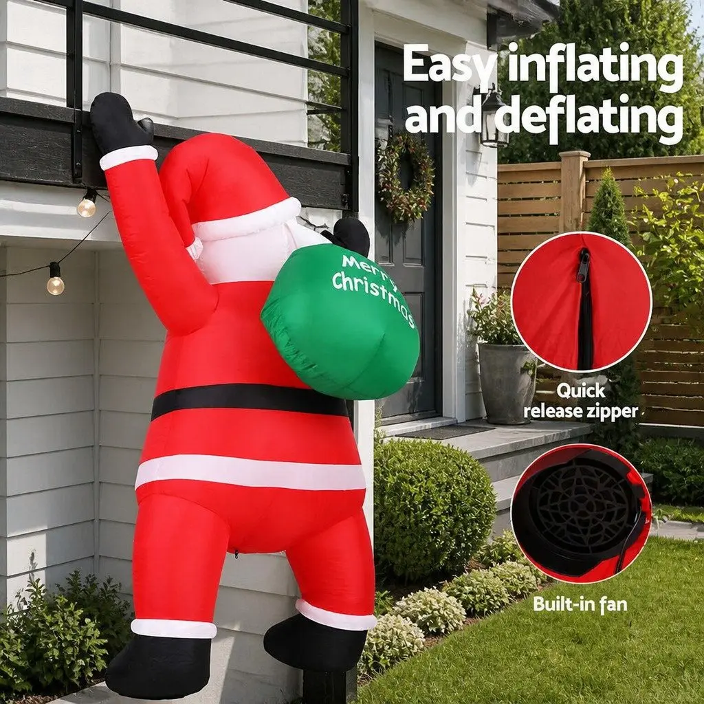 Christmas Inflatable Santa Climbing 1.9M LED Multicolour Outdoor Indoor
