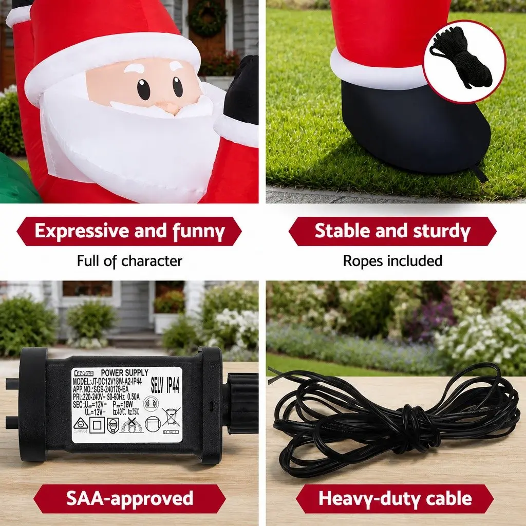 Christmas Inflatable Santa Climbing 1.9M LED Multicolour Outdoor Indoor