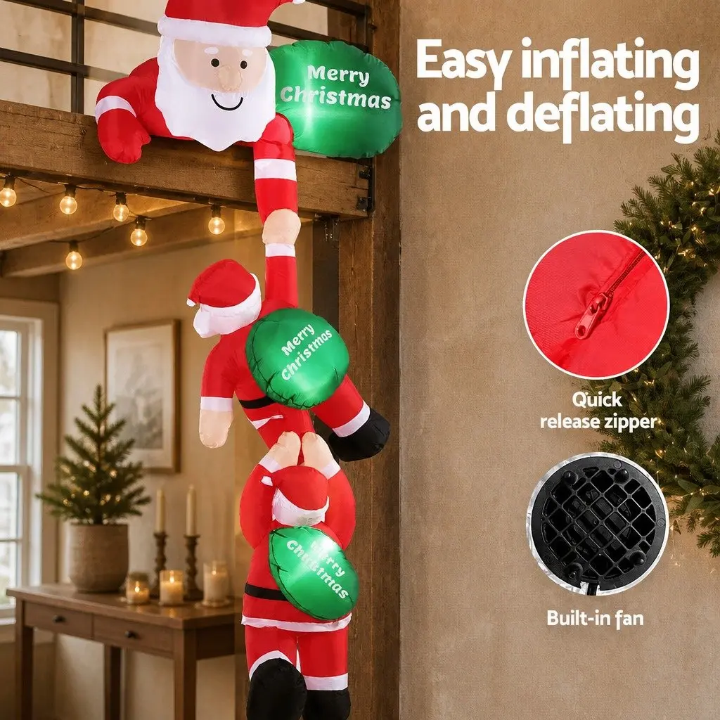 Christmas Inflatable Climbing Santa 2.5M LED Multicolour Outdoor Indoor Decorations