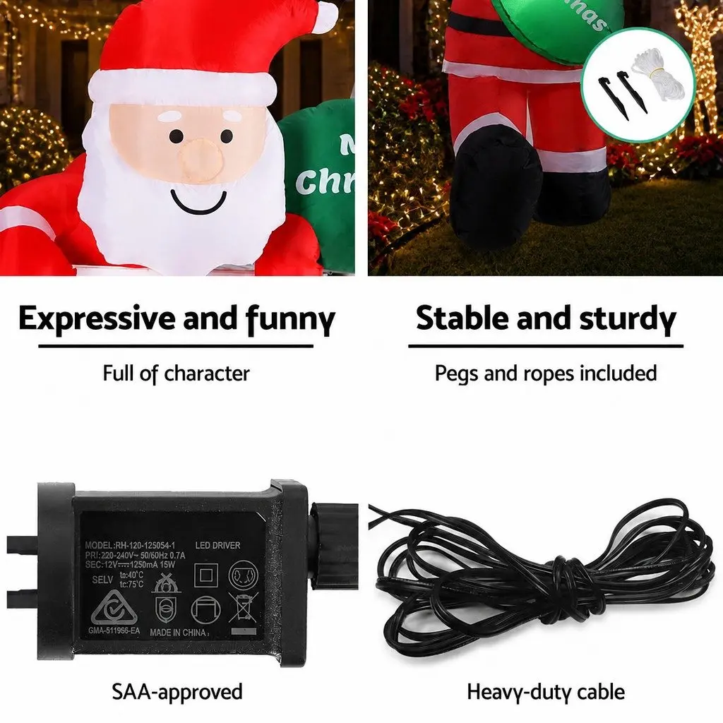 Christmas Inflatable Climbing Santa 2.5M LED Multicolour Outdoor Indoor Decorations