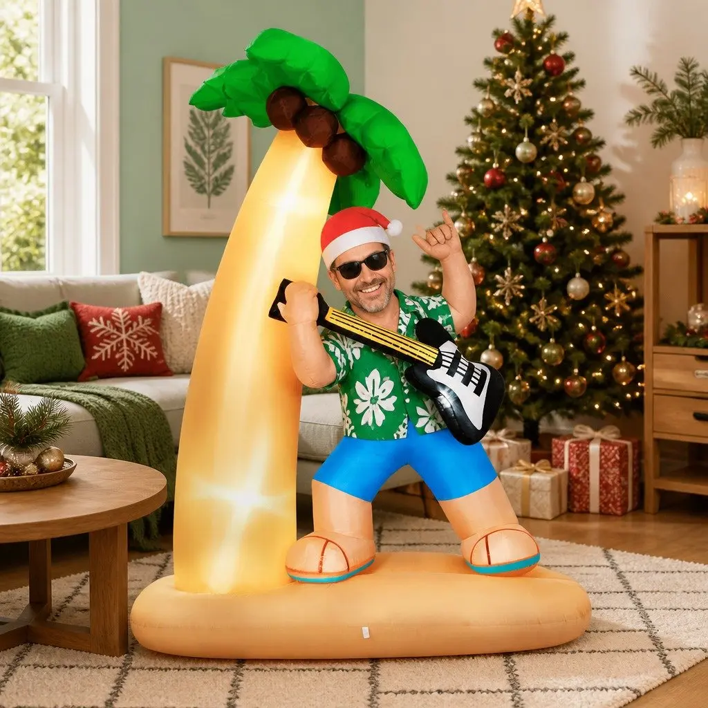Inflatable Santa Decoration 2.1M Multicolour with Guitar LED Lights for Indoor Outdoor Use