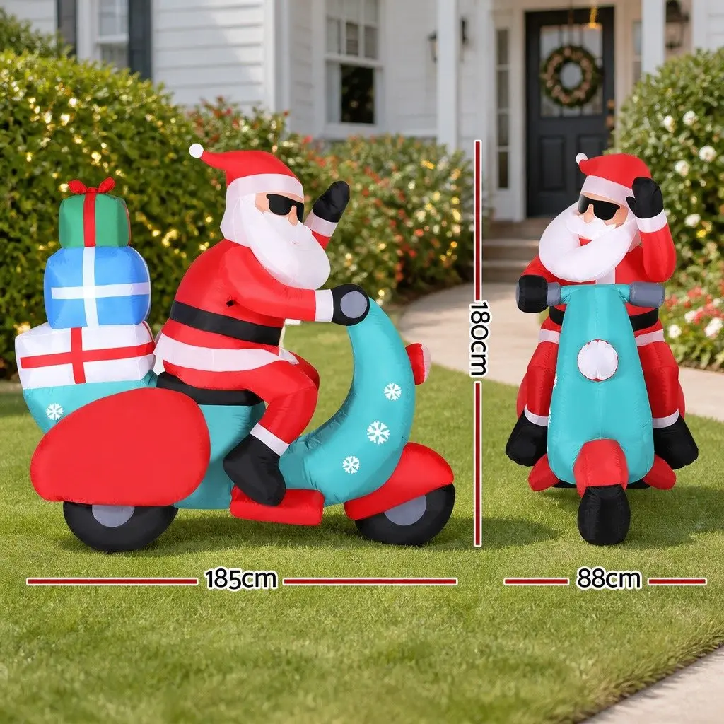 Christmas Inflatable Decoration LED Santa on Motorbike 1.8m Outdoor Use