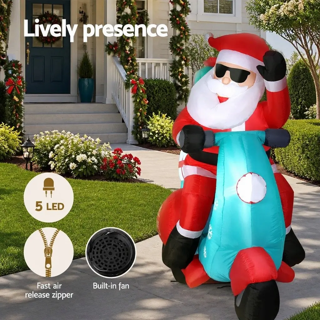 Christmas Inflatable Decoration LED Santa on Motorbike 1.8m Outdoor Use