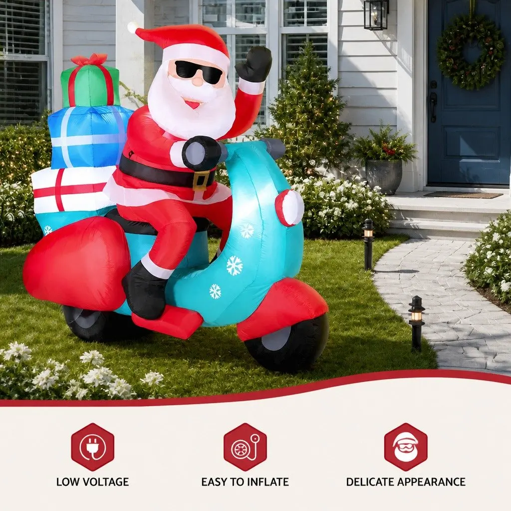 Christmas Inflatable Decoration LED Santa on Motorbike 1.8m Outdoor Use