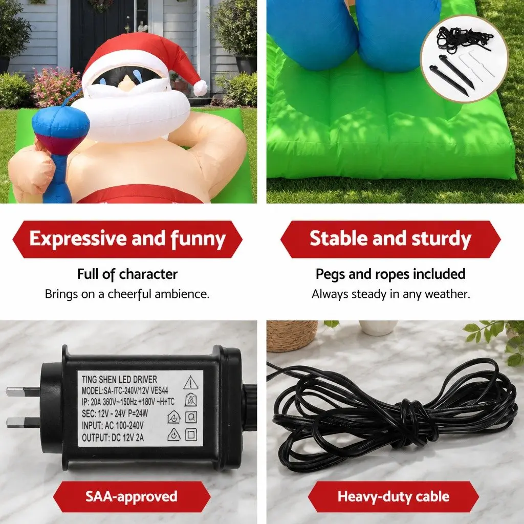 Christmas Inflatable Santa Bench 1.8M LED Multicolour Outdoor Indoor Decoration
