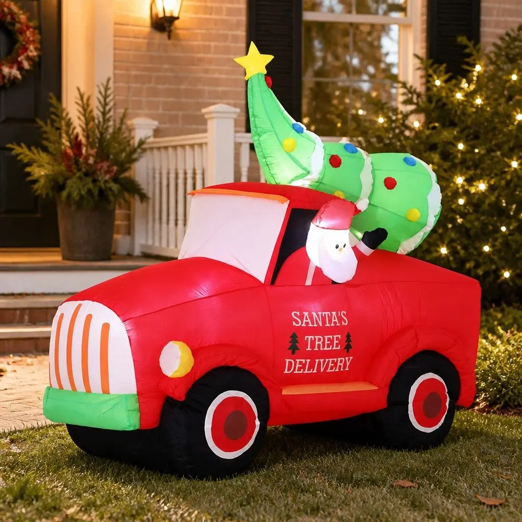 Christmas Inflatable Santa Truck 1.6M LED Decorations Indoor Outdoor Festive
