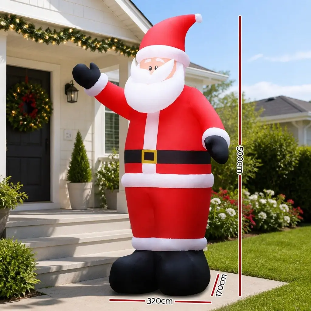 Christmas Inflatable Decoration 5M Polyester Illuminated Santa Outdoor Indoor