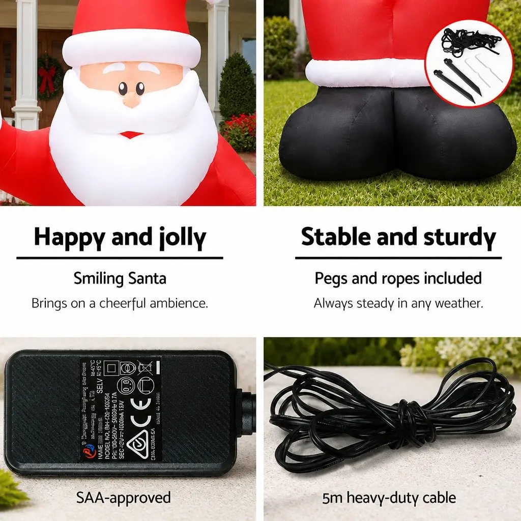 Christmas Inflatable Decoration 5M Polyester Illuminated Santa Outdoor Indoor
