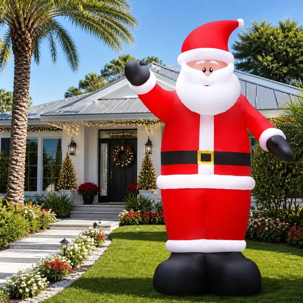 Christmas Inflatable Decoration 5M Polyester Illuminated Santa Outdoor Indoor