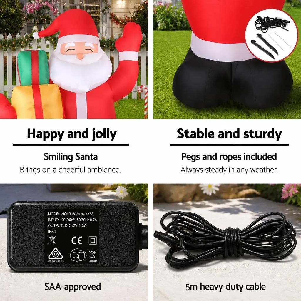 Christmas Inflatable Santa 2.4M Multicoloured LED Lights Decoration
