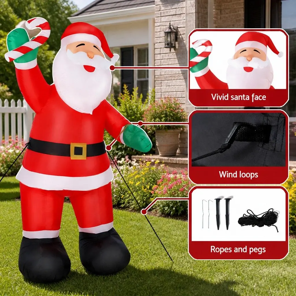 Christmas Inflatable Decoration 3M Red White LED Polyester Indoor Outdoor