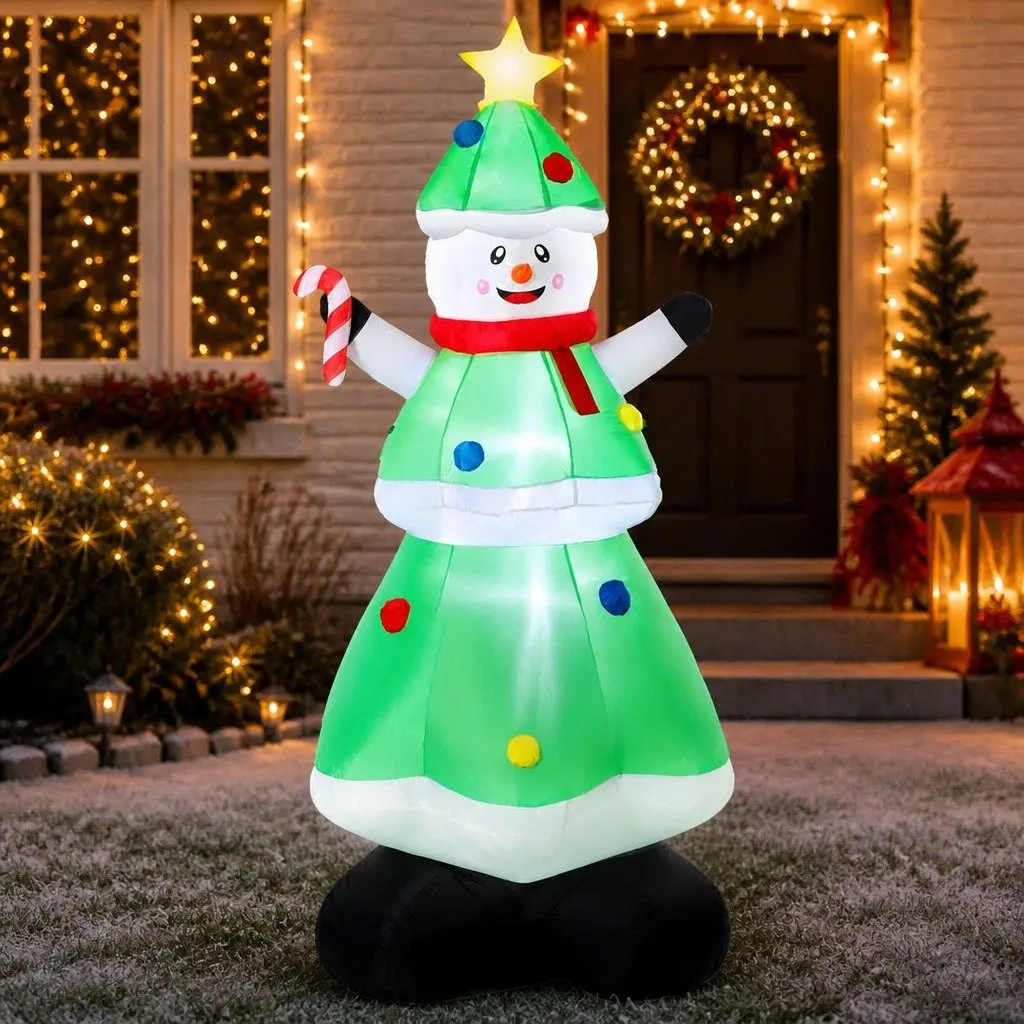 Inflatable Christmas Snowman and Tree 2.75M LED Lights Multicolour Outdoor Indoor Decorations