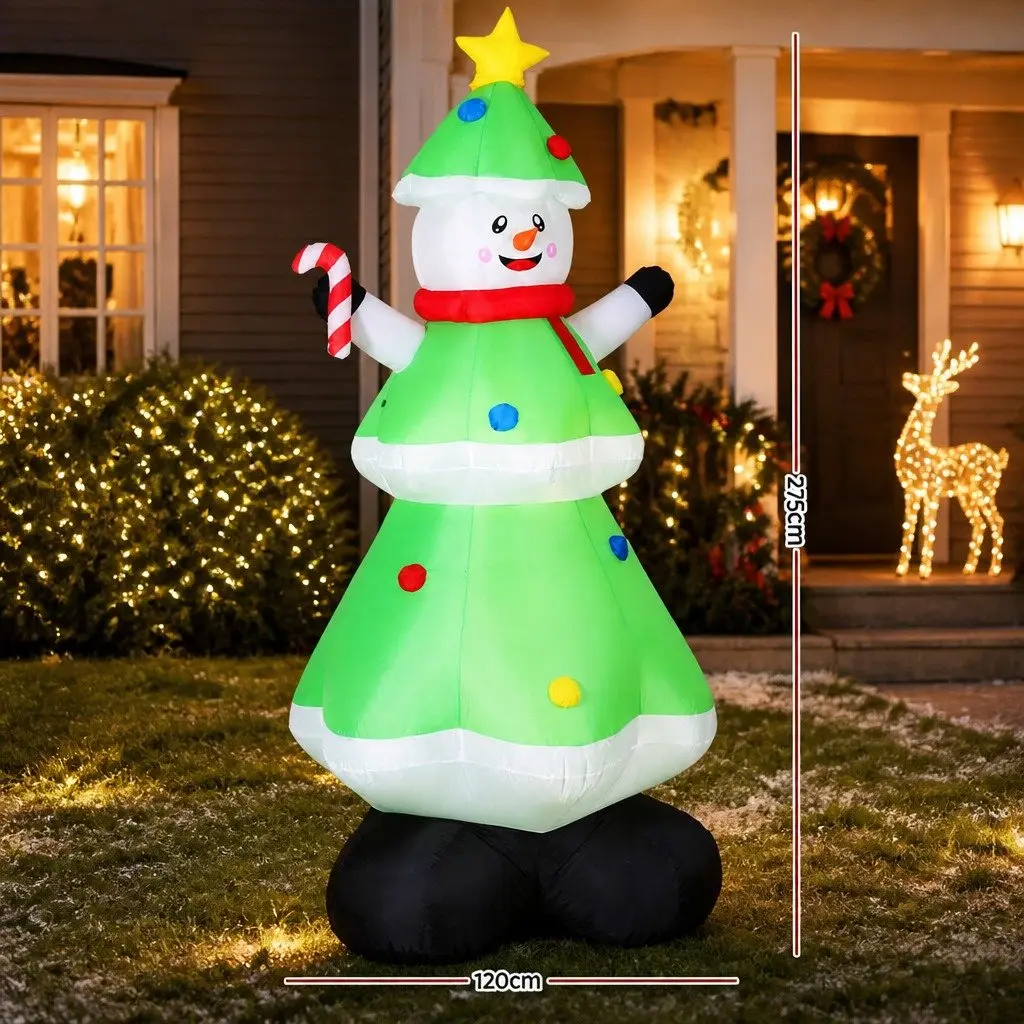 Inflatable Christmas Snowman and Tree 2.75M LED Lights Multicolour Outdoor Indoor Decorations