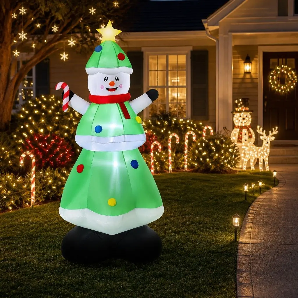 Inflatable Christmas Snowman and Tree 2.75M LED Lights Multicolour Outdoor Indoor Decorations