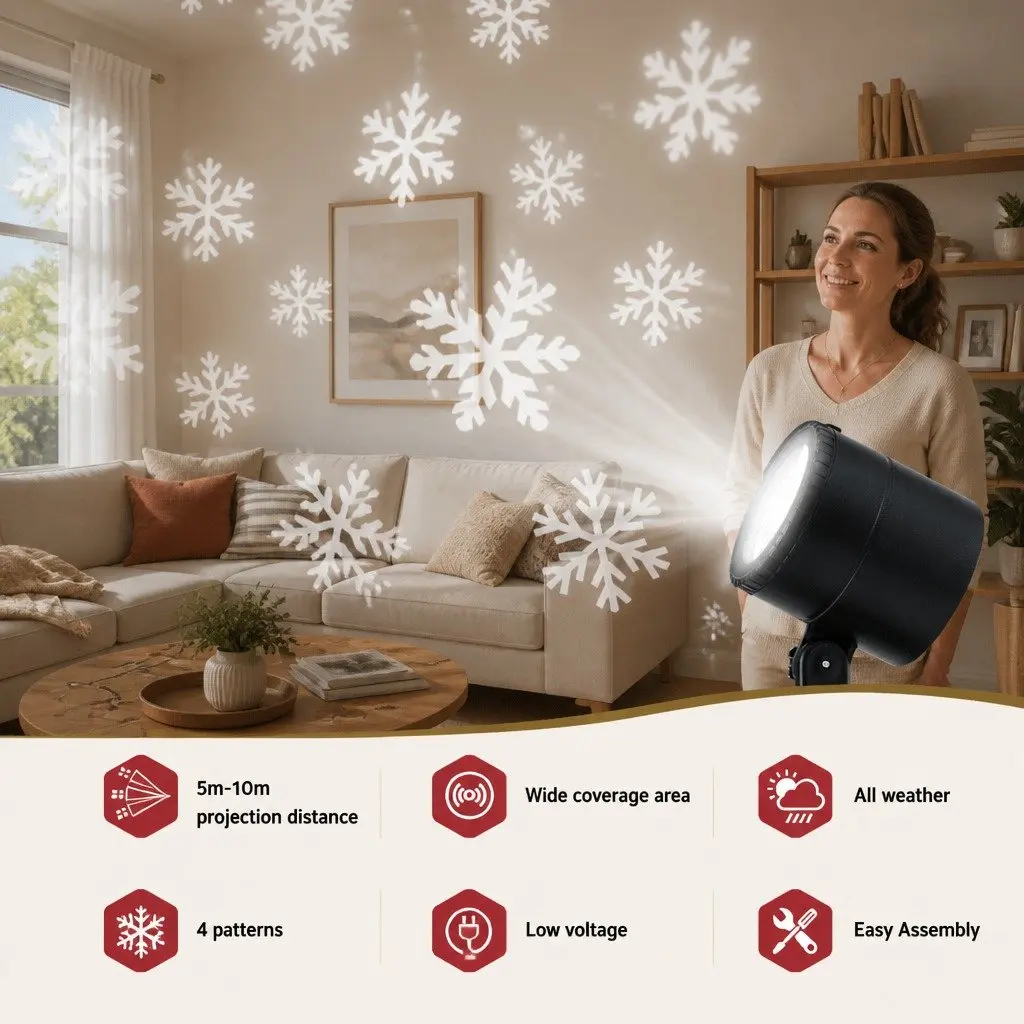 Laser Light Projector Snowflake Patterns White Indoor Outdoor Garden Decoration