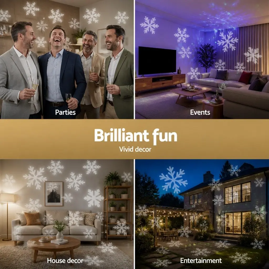 Laser Light Projector Snowflake Patterns White Indoor Outdoor Garden Decoration