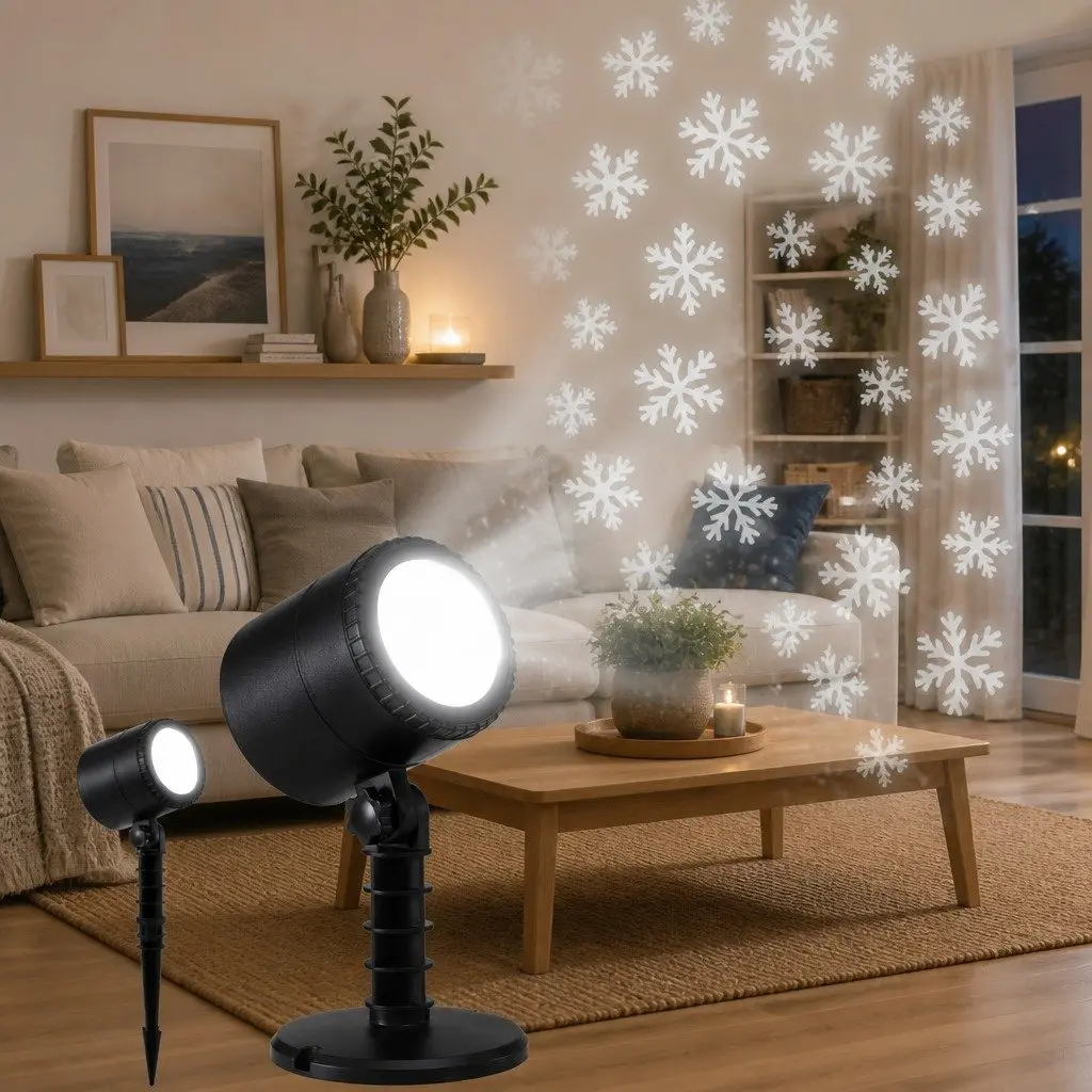 Laser Light Projector Snowflake Patterns White Indoor Outdoor Garden Decoration