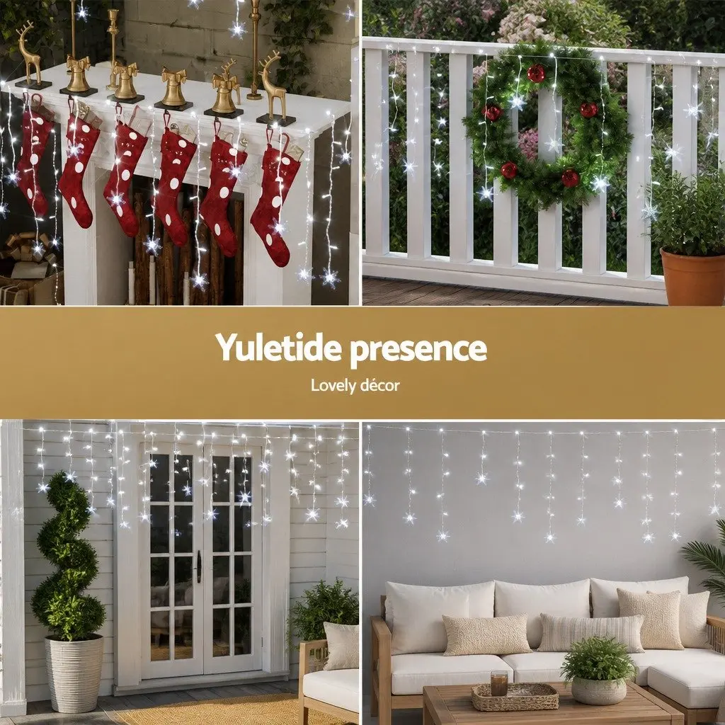160 Cold White LED Icicle Christmas Lights 6M Outdoor Indoor Decoration