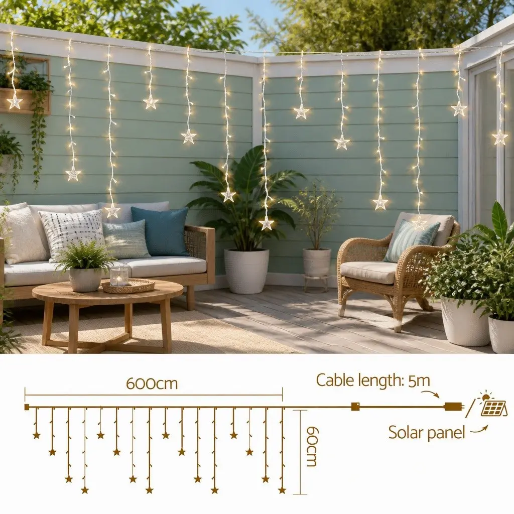 Icicle Christmas Lights Warm White LED 6M Outdoor Decoration with 160 Bulbs and 8 Lighting Modes